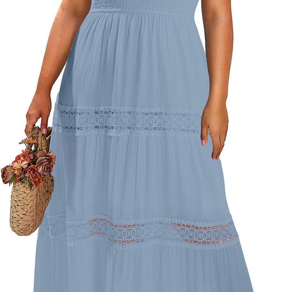 Plus Size Summer Dress Rayon Strapless Maxi Casual Boho Beach Wear